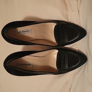 L. K. Bennett Black Suede Loafer Pumps sz 38.5 EUC